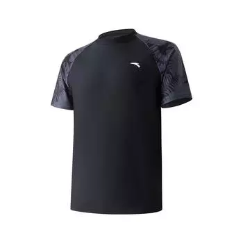 Anta High Elastic Comfortable Simple Brand Logo Quick-Dry Breathable Moisture-Wicking Short Sleeve Swimwear Men swimwear Black 9825332436-1 M