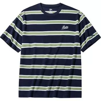 Anta Holiday Casual Series Round Neck Striped Quick-Dry Knitted Short Sleeve T-Shirt Men Tops Midnight-Blue Gray-Green 152438114-2 S