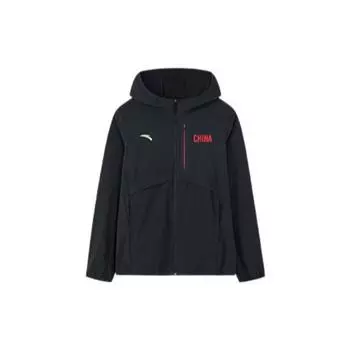 Anta Hooded Logo Print Zip Jacket Men Jacket Black 152237628-3