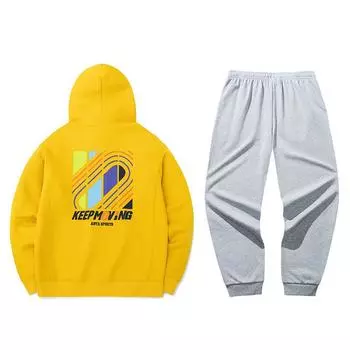 Anta Hooded Pullover Loose Comfortable Top Running Solid Color Elastic Mid-Waist Versatile Long Pants Casual Sports Suit 152318704-3+952517306S-3 XL