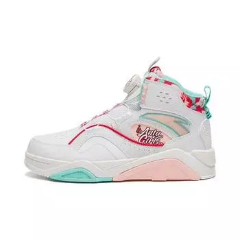 Anta Kids Anti-Kick Wear-Resistant High-Top Skate Shoes Kids Skate Shoes White Pink Blue 322318009-8 36