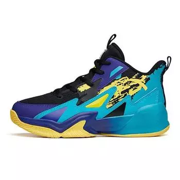 Anta Kids Non-Slip Shock Absorbing Wear-Resistant High-Top Basketball Shoes Kids Sneakers Purple Blue Yellow A312131181-2 35