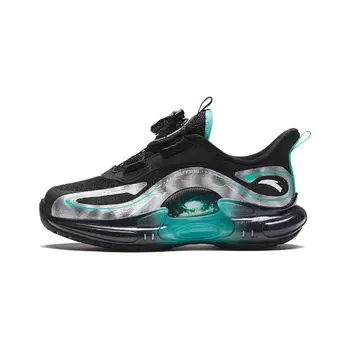 Anta Kids Round Head Knob Shock Absorbing Wear Resistant Low Top Running Shoes Kids sneaker Black Silver Green 312419901-2 28