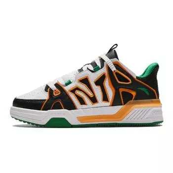 Anta Kids Round Toe Lace-Up Shock Absorbing Wear-Resistant Low-Top Kids Skate Shoes Kids skate shoes White Black Orange 312418005-3 35