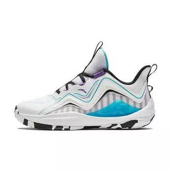Anta Kids Round Toe Lace-Up Shock Absorbing Wear-Resistant Low-Top Basketball Shoes Kids Sneakers White Purple Blue A312341106-4 39