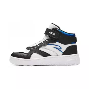 Anta Kids Round Toe Lace-Up Shock Absorbing Wear-Resistant High-Top Kids Skate Shoes Kids Skate Shoes White Gray 312348006-1 34
