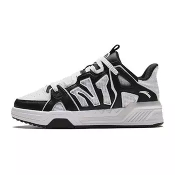 Anta Kids Round Toe Lace-Up Shock Absorbing Wear-Resistant Low-Top Skate Shoes Kids Sneakers Black White 312418005-2 35