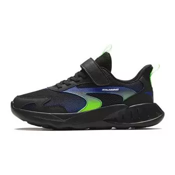 Anta Kids Round Toe Velcro Shock Absorbing Wear Resistant Low Top Running Shoes Kids sneaker Black Blue A312415503H-2 36
