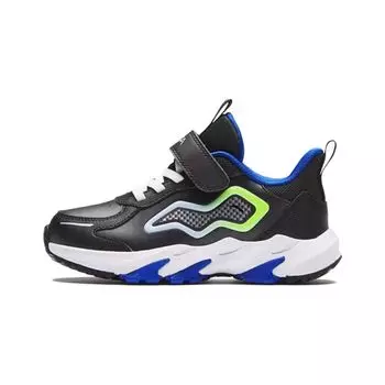 Anta Kids Round Toe Velcro Shock Absorbing Wear Resistant Low Top Running Shoes Kids Sneakers Black 312349906-2 28