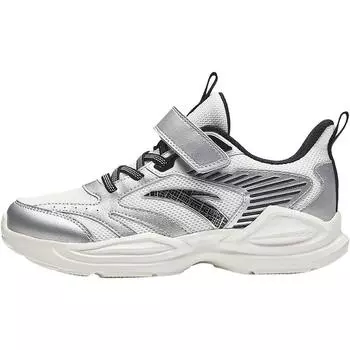 Anta Kids Simple Trendy Versatile Lightweight Shock Absorbing Low Top Running Shoes Kids sneaker Silver Black A12435522-2 34