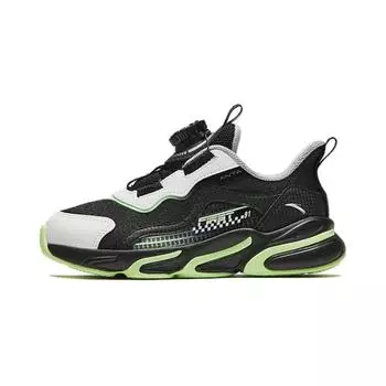 Anta Kids Synthetic Leather Fabric Fashion Fitness Test Non-Slip Shock Absorption Low-Top Running Shoes Kids sneaker Black Green A12439919-1 28