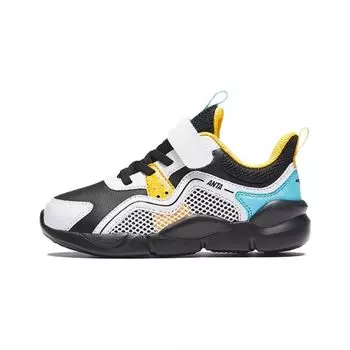 Anta Kids Velcro Non-Slip Low-Top Running Shoes Kids sneaker Black White A312339922-6 28