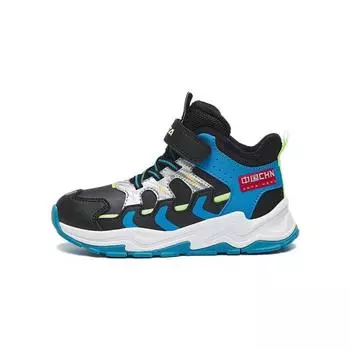 Anta Kids Velcro Non-Slip Warm Mid-Top Running Shoes Kids sneaker Blue Silver 312249993-1 28