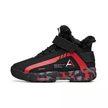Anta Kids Velcro Non-Slip Wear-Resistant Warm Low-Top Running Shoes Kids sneaker Black Red 312046953-3 37