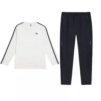 Anta Knitted Color Block Round Neck Pullover Warm Casual Sports Suit Men suits 952418402-1+952335502-1 S