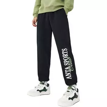 Anta Трикотажные спортивные брюки с надписью средней посадки и манжетами на завязках, мужские базовые, черные 152438306-2 L