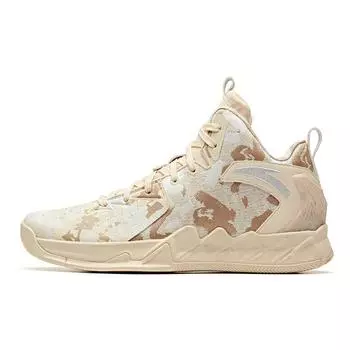 Anta KT2 Color Block Water Ink Camouflage Shock Absorbing Wear Resistance Support Mid Top Basketball Shoes Men Basketball Shoes Oatmeal 11941102S-2 44.5