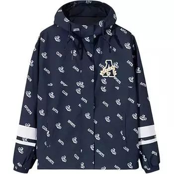 Anta Куртка женская повседневная дышащая с капюшоном и молнией, с принтом букв по всей поверхности, 162518603-2 M