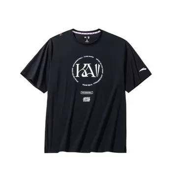 Anta Kyrie Irving Series Letter Round Neck Breathable Versatile Short Sleeve T-Shirt Unisex Tops Basic-Black 172431111-4 2XL
