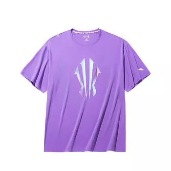Anta Kyrie Irving Series Letter Round Neck Comfortable Versatile Breathable Short Sleeve T-Shirt Unisex Tops Jasmine-Purple 172431108-3 L