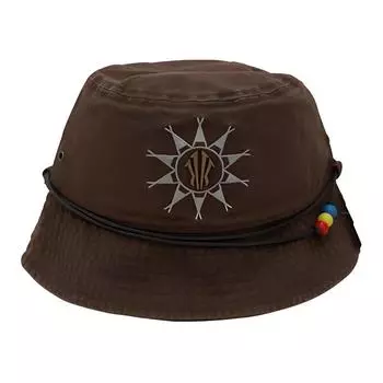 Anta Kyrie Series Chief Hela Logo Print Enzyme Wash Fisherman Hat Unisex Hats Chestnut-Brown 192511289R-1 L