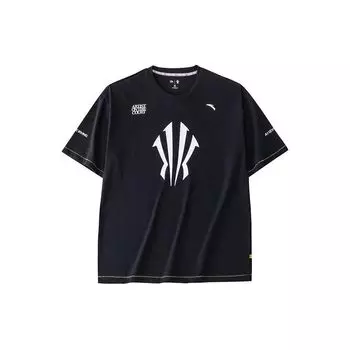 Anta Letter Logo Print Round Neck Short Sleeve T-Shirt Unisex Tops Black 172421114-4 M
