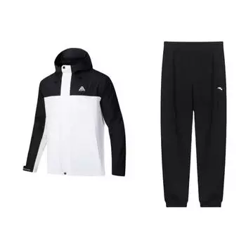 Anta Letter Print Hooded Loose Basic Long Sleeve Elastic Waist Long Pants Casual Sports Suit Men suit 952337309-1+952437617-8 S