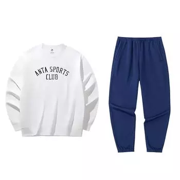 Anta Letter Print Loose Round Neck Sweatshirt Elastic Waist Cuffed Fleece Long Pants Casual Sports Suit 152448706N-1+952517307N-2 S