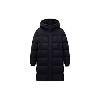 Anta Letter Print Mid-Length Water-Resistant Thickened Warm Hooded Down Jacket Women Outerwear Basic-Black 162417902-3 2XL