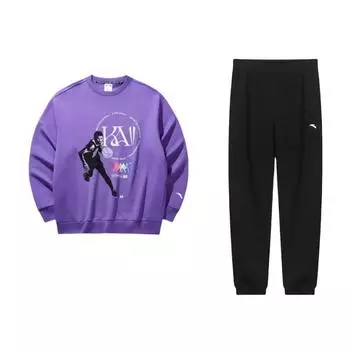 Anta Letter Print Round Neck Comfortable Breathable Loose Sweatshirt Set Men Tops, Bottoms 952337309-1+172441708-6 S