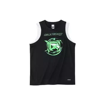 Anta Letter Print Round Neck Sleeveless Basketball Jersey Men tops Black 152231207-3 M