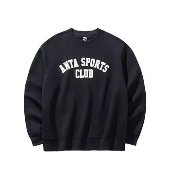 Anta Letter Print Versatile Sports Casual Crew Neck Sweatshirt Men Sweatshirt Black 152448706S-4 M