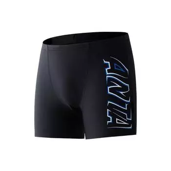Anta Letter Print Water-Resistant Breathable Swim Trunks Men swimwear Black 1823531465-4 M