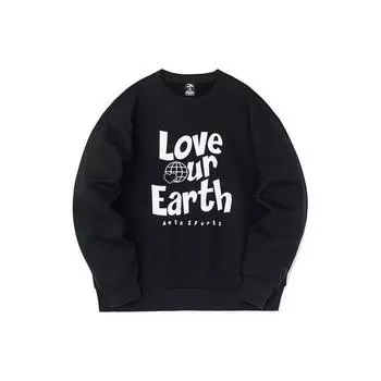 Anta Letter Round Neck Fleece Thick Warm Loose Sweatshirt Unisex Sweatshirt Black 952248713-2 XL