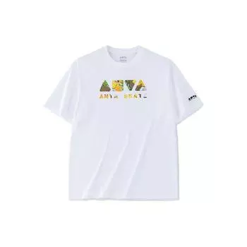 Anta Life Series Футболка с круглым вырезом и короткими рукавами с буквенным принтом, топы унисекс, белоснежная 152328149-1