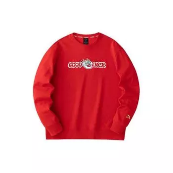 Anta Life Series Good Things Happen Letter Print Crew Neck Pullover Knit Sweatshirt Men sweatshirt Deep-Red 152418760-2 M