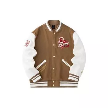 Anta Life Series Good Things Happen Letter Print Однобортная бейсбольная куртка с длинным рукавом Куртки унисекс Орехово-коричневый 152418745S-2 S