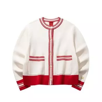 Anta Life Series Good Things Happen Round Neck Cardigan Sweater Casual Knit Jacket Women sweater Corn-White 162518734-3 M
