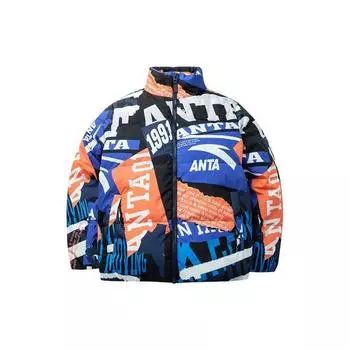 Anta Life Series контрастный буквенный логотип с полным принтом, спортивный теплый пуховик с воротником-стойкой, мужская верхняя одежда, синий 152148904-1 M