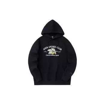 Anta Life Series Letter Hand-Painted Свободный пуловер с капюшоном для мужчин, базовые толстовки черного цвета 152418733-3 L