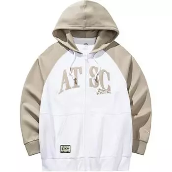 Anta Life Series Letter Loose Hooded Zip Long Sleeve Hooded Hoody Shirt Men Sweatshirt Snow-White 152438711-1 L