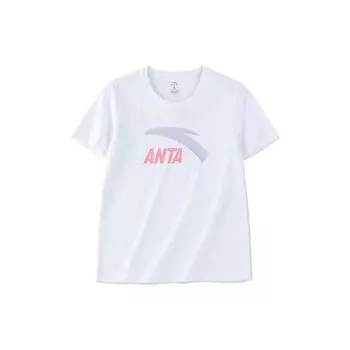 Anta Life Series Logo Print Round Neck Short Sleeve T-Shirt Women Tops Pure-White 962328120-4 S