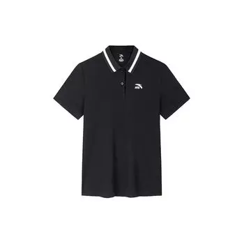 Anta Life Series однотонный влагоотводящий свитер с коротким рукавом поло женские топы базовый-черный 162428139-3 XS