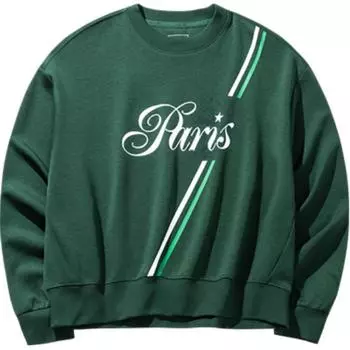 Anta Life Series Olympic Culture Series Letter Loose Round Neck Pullover Sports Long Sleeve Hoody Women sweatshirt Laurel-Green 162438716-3 2XL