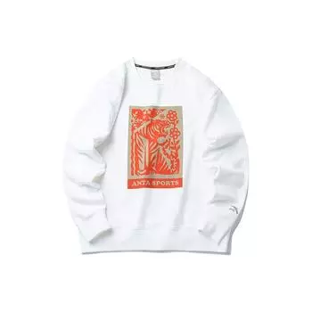 Anta Life Series Пуловер с узором тигра и круглым вырезом, свитер, новогоднее издание, топы унисекс, белый цвет 152218730-1 XL