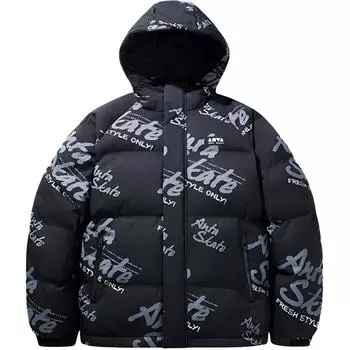 Anta Life Series Sports Casual Simple Solid Color Letter Loose Hooded Down Jacket Unisex Outerwear Black 172448901-3 M