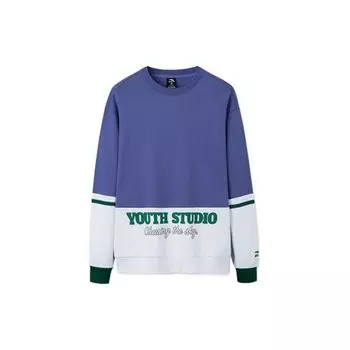 Anta Lifestyle Series Color Block Letter Print Пуловер с длинным рукавом Толстовка унисекс свитшот Синий 952238706-1 M