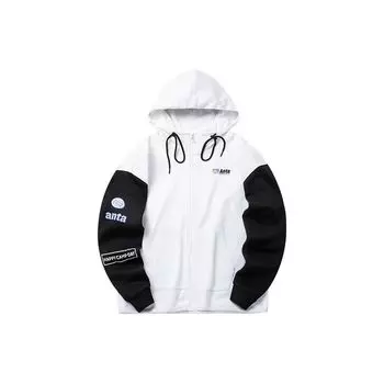 Anta Lifestyle Series Color Block Letter Zipper Hoodie Loose Long Sleeve Jacket Women Jackets Snow-White 162218705-2 XXL