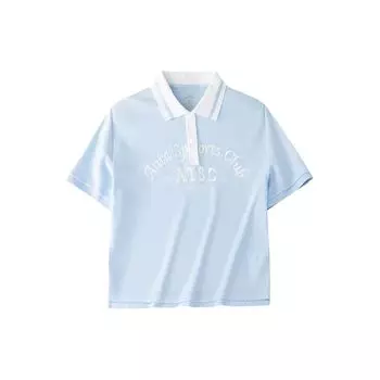 Anta Lifestyle Series Color Block Pullover Loose Short Sleeve Polo Shirt Women tops Sky-Blue 162428105-2 L