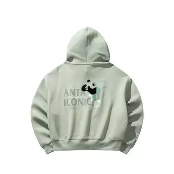 Anta Lifestyle Series Hooded Pullover Loose Versatile Sports Top Casual Long Sleeve Sweatshirt Women tops Jade-Gray-Green 162518721-2 M